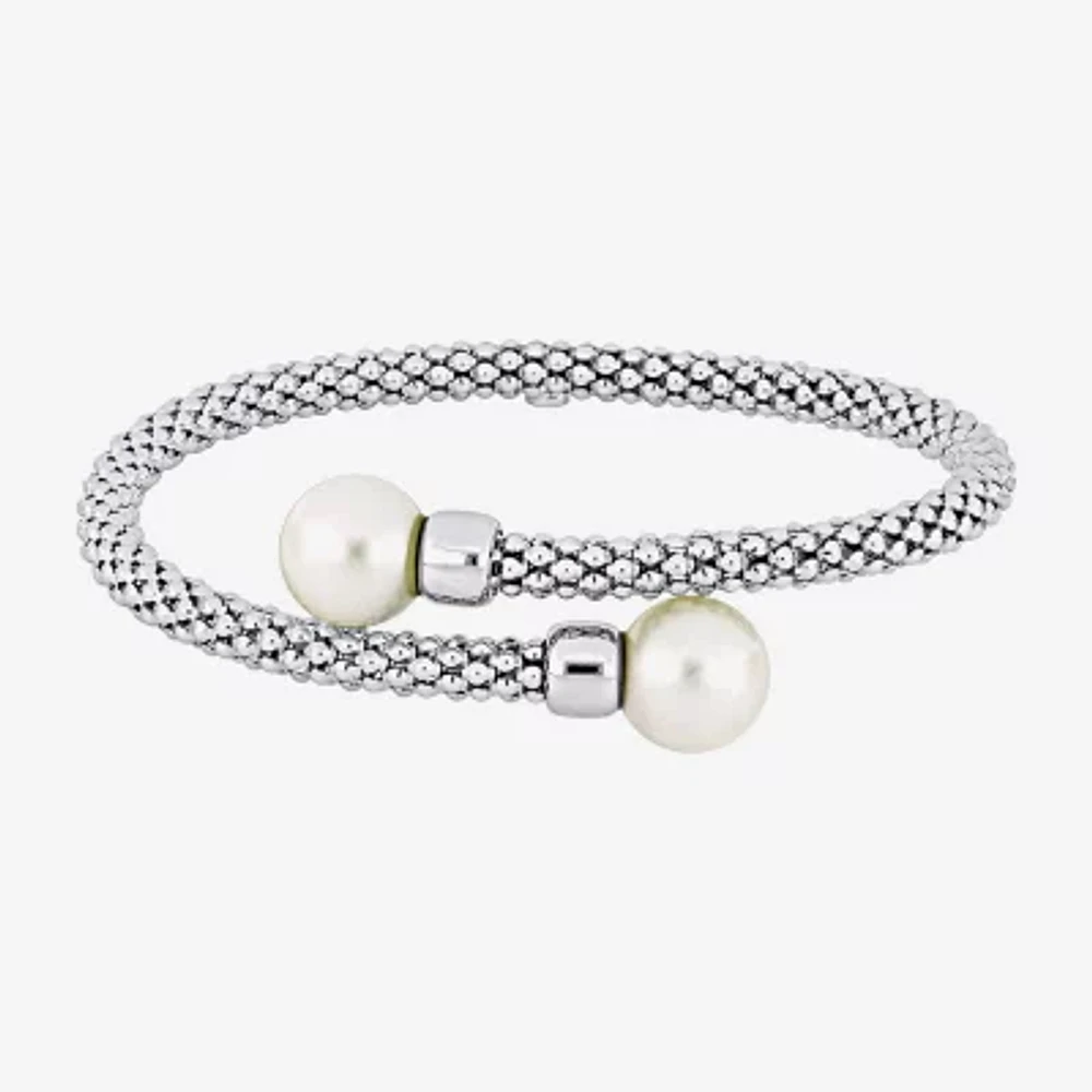 Womens Sterling Silver Cuff Cultured Freshwater Pearl Bracelet