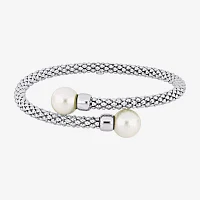 Womens Sterling Silver Cuff Cultured Freshwater Pearl Bracelet