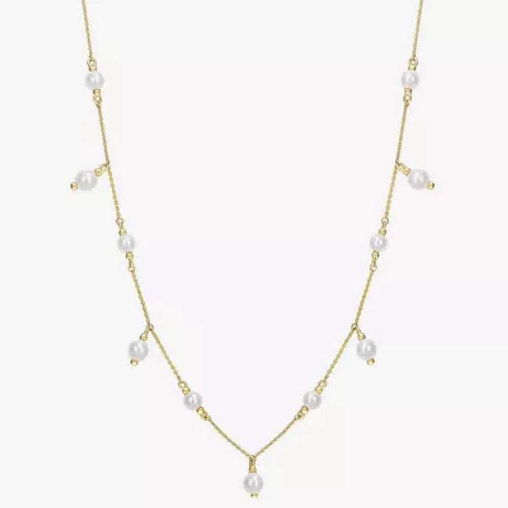 Womens White Cultured Freshwater Pearl 10K Gold Pendant Necklace