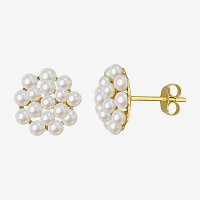 White Cultured Freshwater Pearl 14K Gold 12.4mm Stud Earrings