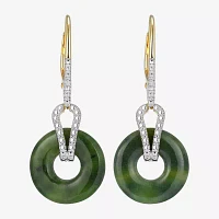 Diamond Accent Genuine Green Jade 18K Gold Over Silver Circle Drop Earrings