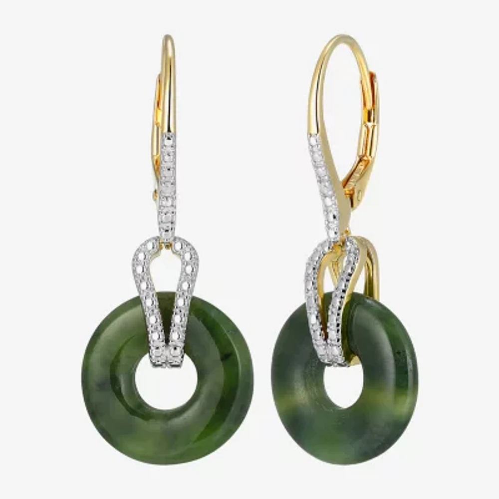 Diamond Accent Genuine Green Jade 18K Gold Over Silver Circle Drop Earrings