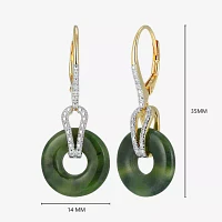 Diamond Accent Genuine Green Jade 18K Gold Over Silver Circle Drop Earrings