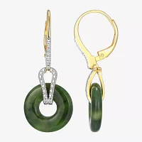 Diamond Accent Genuine Green Jade 18K Gold Over Silver Circle Drop Earrings