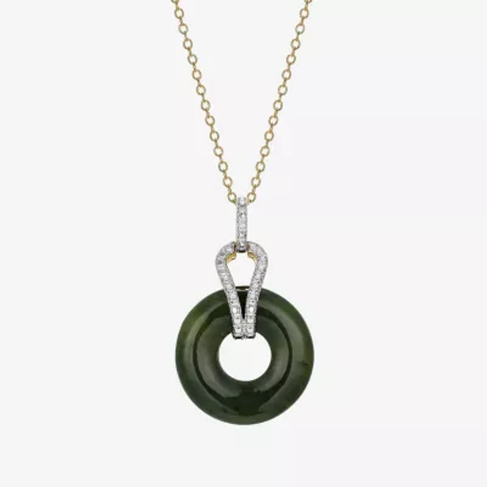 Womens Diamond Accent Genuine Green Jade 18K Gold Over Silver Circle Pendant Necklace