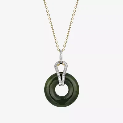 Womens Diamond Accent Genuine Green Jade 18K Gold Over Silver Circle Pendant Necklace