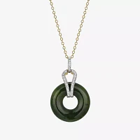 Womens Diamond Accent Genuine Green Jade 18K Gold Over Silver Circle Pendant Necklace