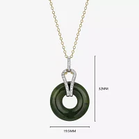 Womens Diamond Accent Genuine Green Jade 18K Gold Over Silver Circle Pendant Necklace