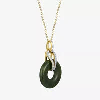 Womens Diamond Accent Genuine Green Jade 18K Gold Over Silver Circle Pendant Necklace