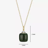 Womens Diamond Accent Genuine Green Jade 18K Gold Over Silver Cushion Pendant Necklace