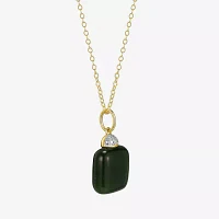 Womens Diamond Accent Genuine Green Jade 18K Gold Over Silver Cushion Pendant Necklace