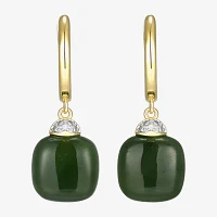 Diamond Accent Genuine Green Jade 18K Gold Over Silver Cushion Drop Earrings