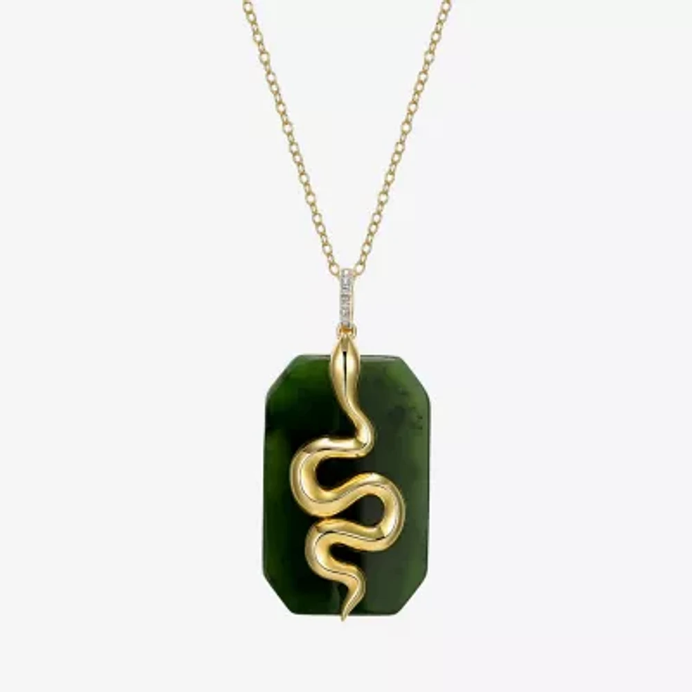 "Snake" Womens Diamond Accent Genuine Green Jade 18K Gold Over Silver Pendant Necklace