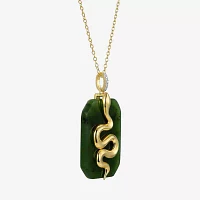 "Snake" Womens Diamond Accent Genuine Green Jade 18K Gold Over Silver Pendant Necklace