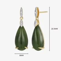 Diamond Accent Genuine Green Jade 18K Gold Over Silver Pear Drop Earrings