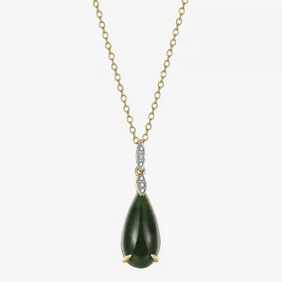 Womens Diamond Accent Genuine Green Jade 18K Gold Over Silver Pear Pendant Necklace