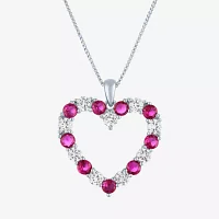 Womens Lab Created Red Ruby Sterling Silver Heart Pendant Necklace