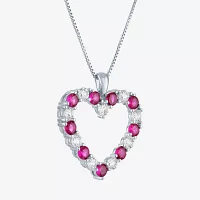 Womens Lab Created Red Ruby Sterling Silver Heart Pendant Necklace