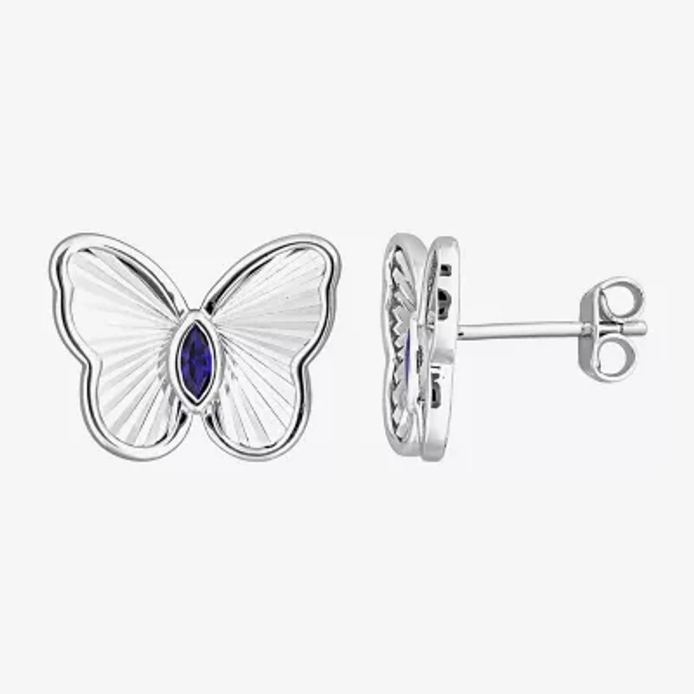 Lab Created Blue Sapphire Sterling Silver 12mm Butterfly Stud Earrings