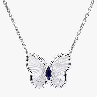 Womens Lab Created Blue Sapphire Sterling Silver Butterfly Pendant Necklace