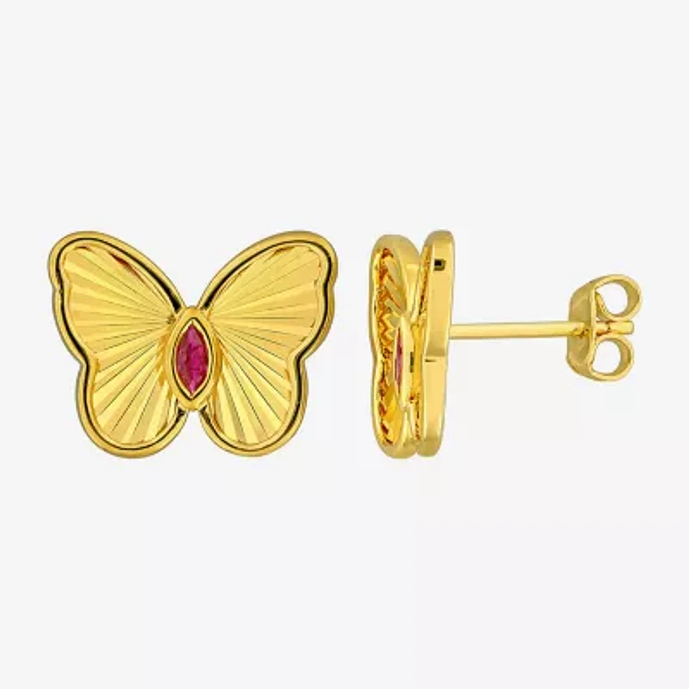 Lab Created Red Ruby 18K Gold Over Silver 12mm Butterfly Stud Earrings