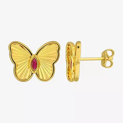 Lab Created Red Ruby 18K Gold Over Silver 12mm Butterfly Stud Earrings
