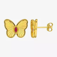 Lab Created Red Ruby 18K Gold Over Silver 12mm Butterfly Stud Earrings