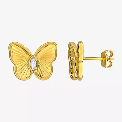 Lab Created White Sapphire 18K Gold Over Silver 12mm Butterfly Stud Earrings
