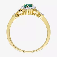 Womens Diamond Accent Lab Created Green Emerald 18K Gold Over Silver Heart Cocktail Ring