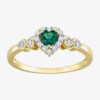 Womens Diamond Accent Lab Created Green Emerald 18K Gold Over Silver Heart Cocktail Ring