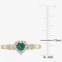 Womens Diamond Accent Lab Created Green Emerald 18K Gold Over Silver Heart Cocktail Ring