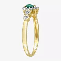 Womens Diamond Accent Lab Created Green Emerald 18K Gold Over Silver Heart Cocktail Ring