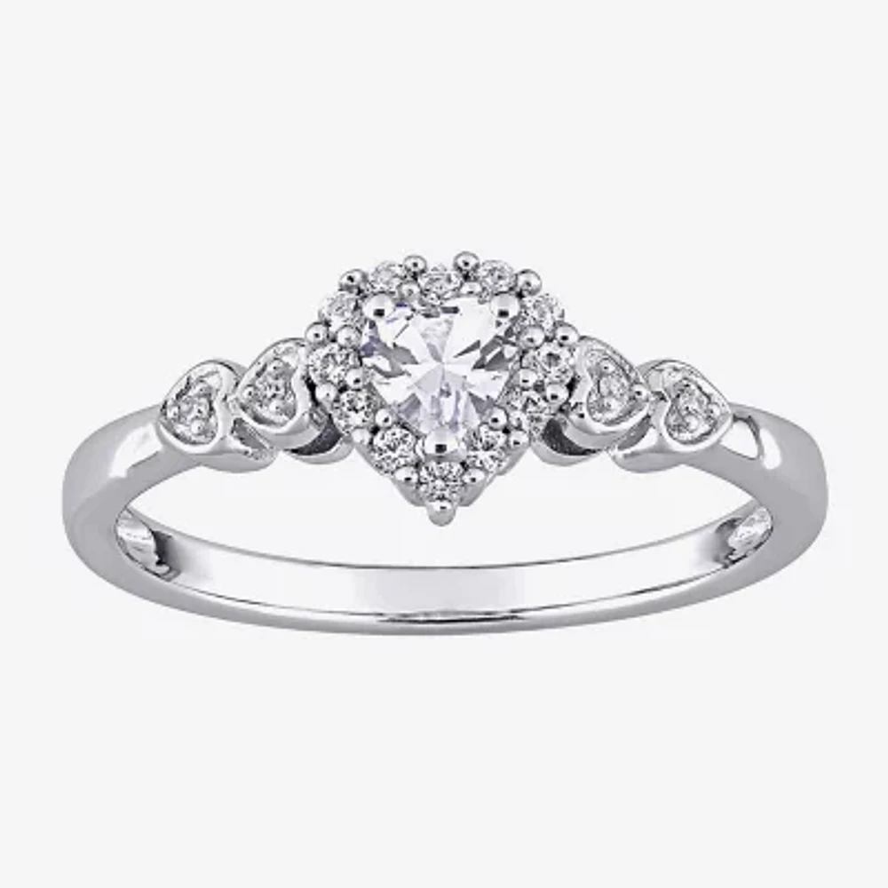 Womens Diamond Accent Lab Created White Sapphire Sterling Silver Heart Cocktail Ring