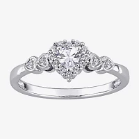 Womens Diamond Accent Lab Created White Sapphire Sterling Silver Heart Cocktail Ring