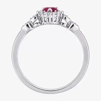 Womens Diamond Accent Lab Created Red Ruby Sterling Silver Heart Cocktail Ring