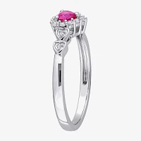 Womens Diamond Accent Lab Created Red Ruby Sterling Silver Heart Cocktail Ring
