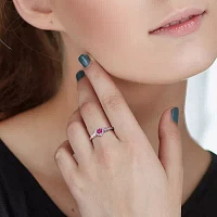 Womens Diamond Accent Lab Created Red Ruby Sterling Silver Heart Cocktail Ring