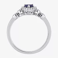 Womens Diamond Accent Lab Created Blue Sapphire Sterling Silver Heart Cocktail Ring