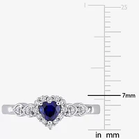 Womens Diamond Accent Lab Created Blue Sapphire Sterling Silver Heart Cocktail Ring