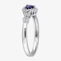 Womens Diamond Accent Lab Created Blue Sapphire Sterling Silver Heart Cocktail Ring