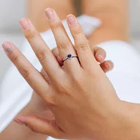 Womens Diamond Accent Lab Created Blue Sapphire Sterling Silver Heart Cocktail Ring