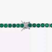 Lab Created Green Emerald Sterling Silver 7.25 Inch Tennis Bracelet