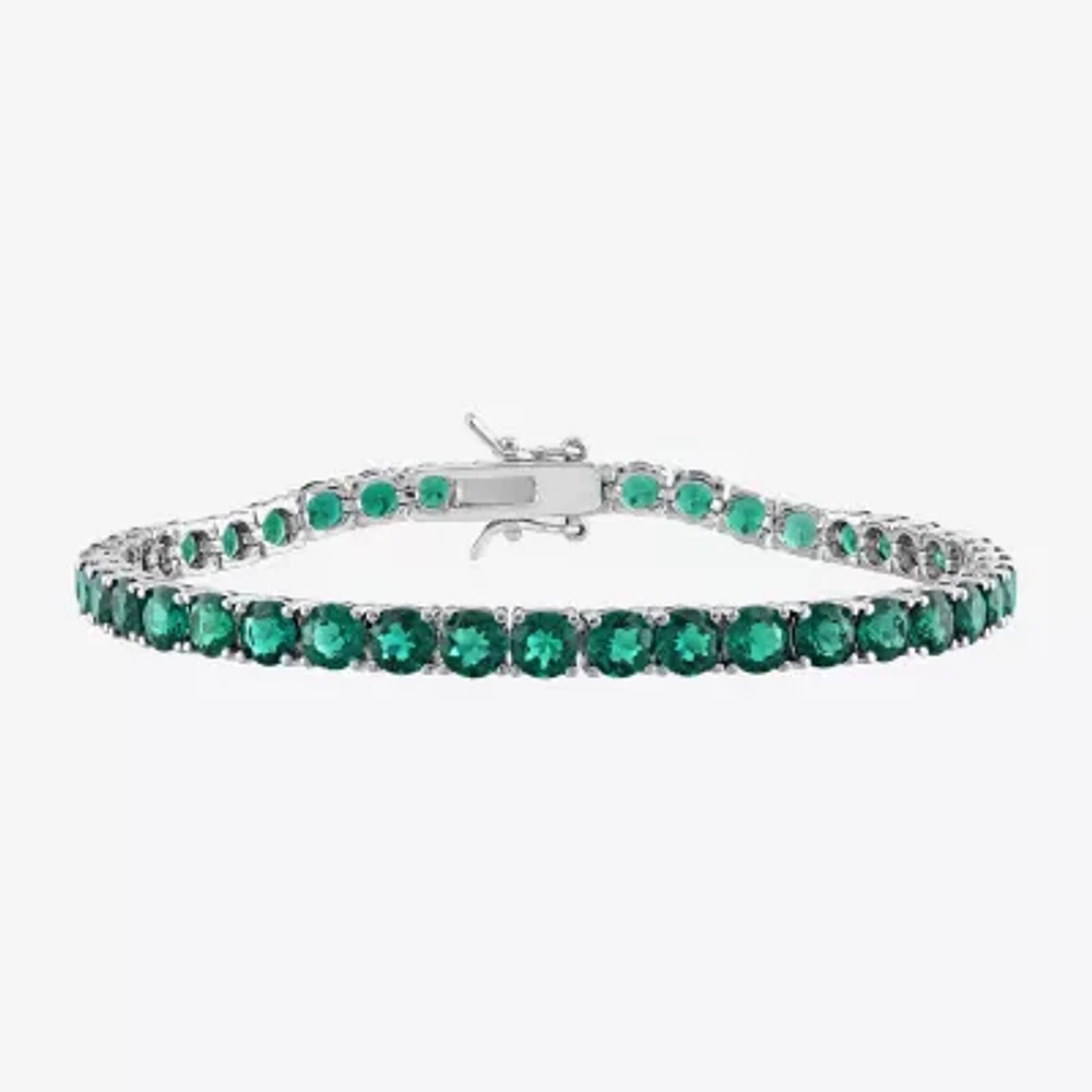 Lab Created Green Emerald Sterling Silver 7.25 Inch Tennis Bracelet