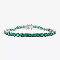 Lab Created Green Emerald Sterling Silver 7.25 Inch Tennis Bracelet