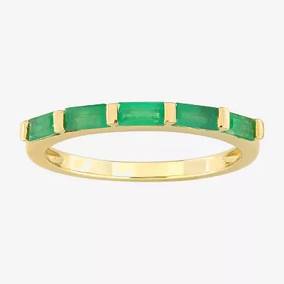 Womens Genuine Green Emerald 10K Gold 5-Stone Band