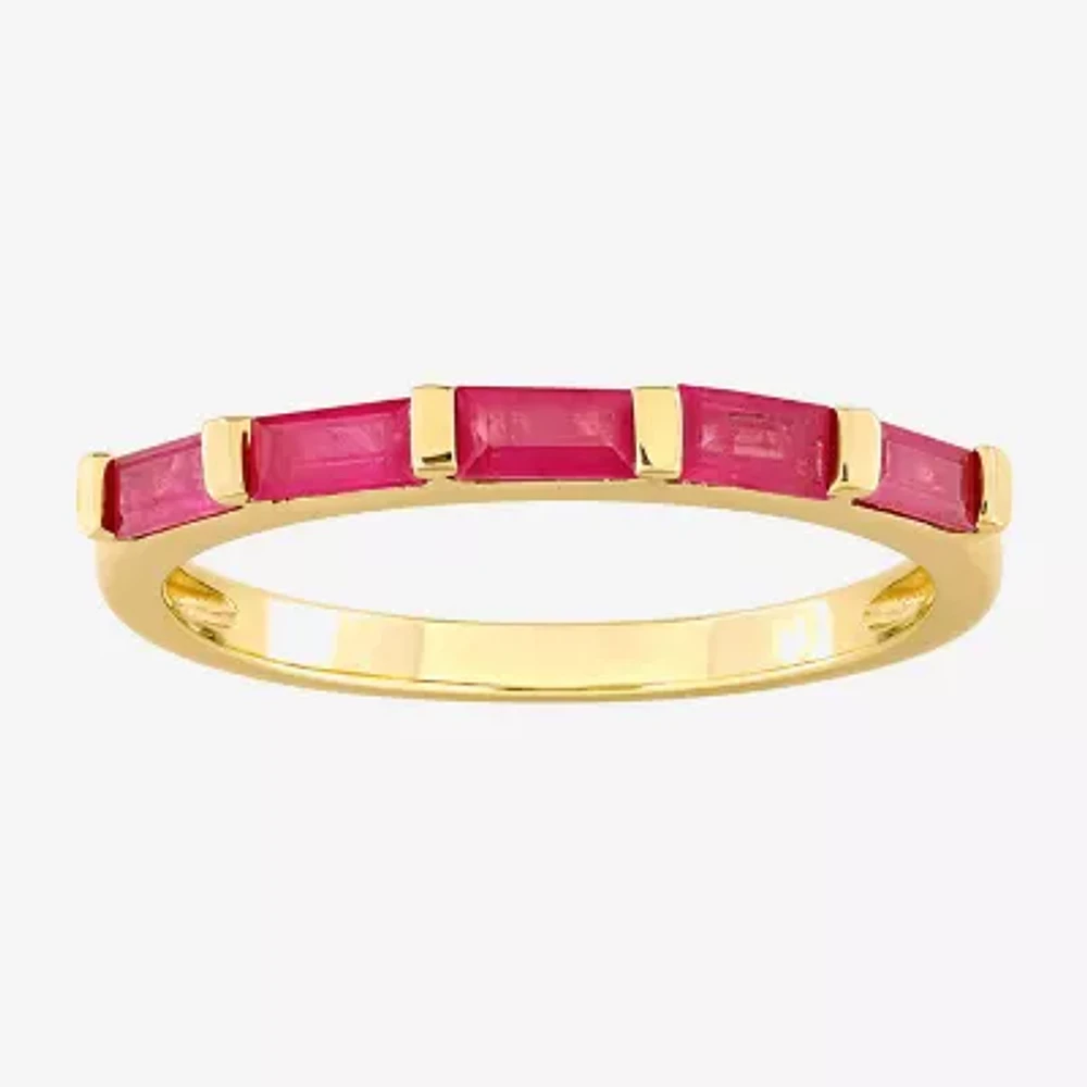 Lead Glass-Filled Red Ruby 10K Gold 5-Stone Band