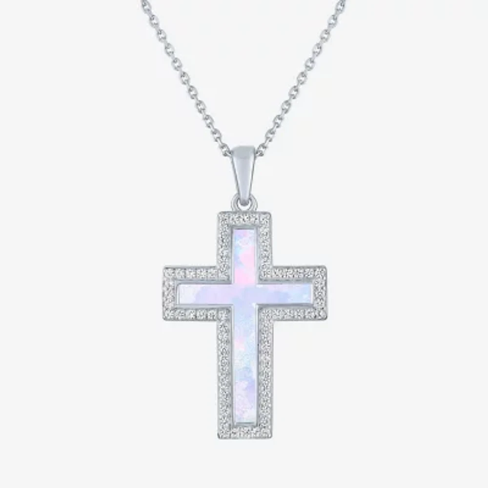 Womens Lab Created White Opal Sterling Silver Pendant Necklaces