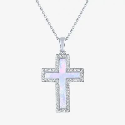 Womens Lab Created White Opal Sterling Silver Pendant Necklaces