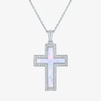 Womens Lab Created White Opal Sterling Silver Pendant Necklaces