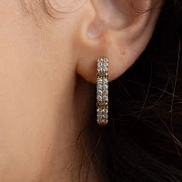 (H-I / I1) 1 CT. T.W. Lab Grown White Diamond 10K Gold 25.6mm Hoop Earrings